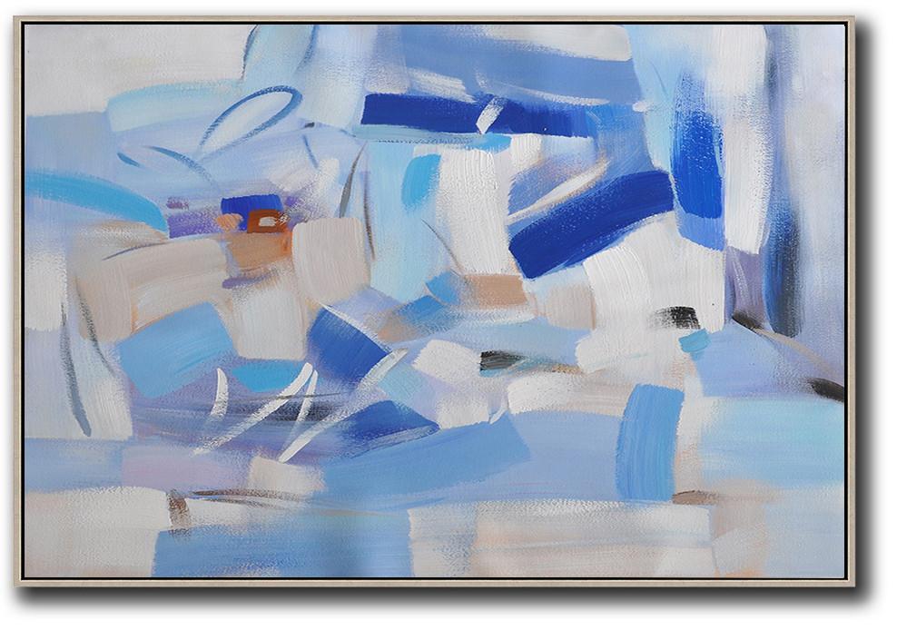 Oversized Canvas Art On Canvas,Oversized Horizontal Contemporary Art,Acrylic Painting On Canvas,Grey,White,Blue.etc